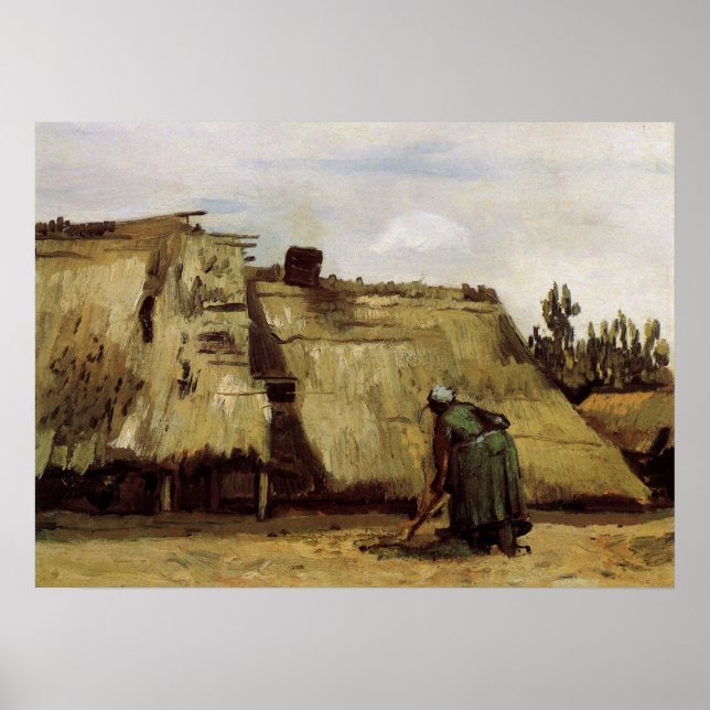Póster Mulher Camponesa Cavando Casa de Vincent van Gogh (Frente)