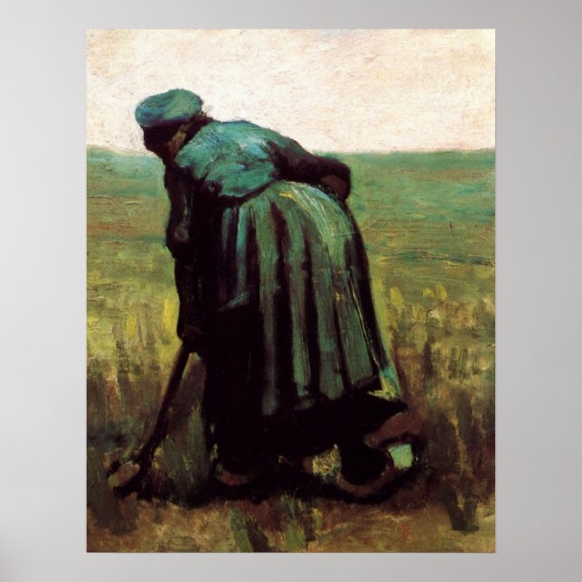 Póster Mulher camponesa cavando por Vincent van Gogh (Frente)