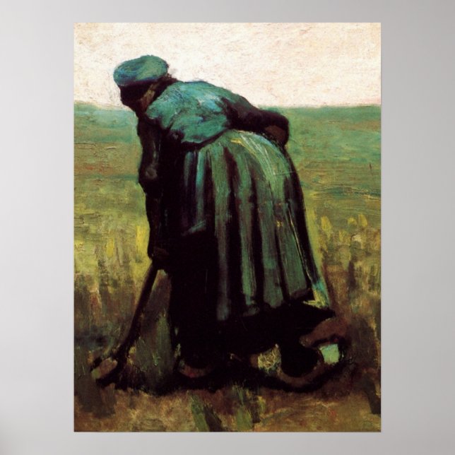 Póster Mulher Camponesa Cavando por Vincent van Gogh (Frente)