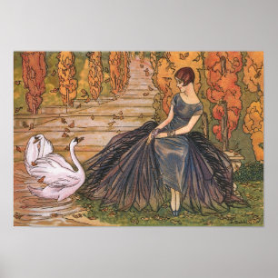 Poster Mulher Chic dos Anos 20 Art Déco Francês e Lago de