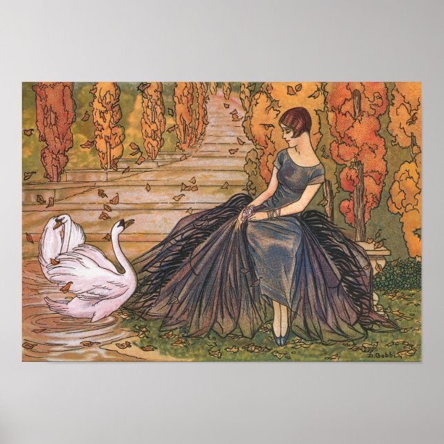 Poster Mulher Chic dos Anos 20 Art Déco Francês e Lago de (Frente)