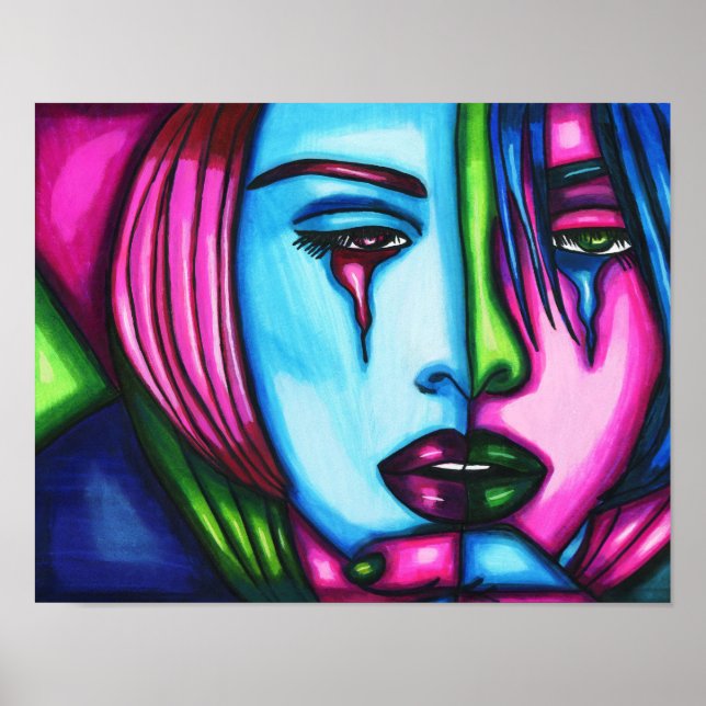 Poster Mulher chorando cara Abstrato (Frente)