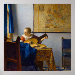 Poster Mulher com alaúde de Johannes Vermeer