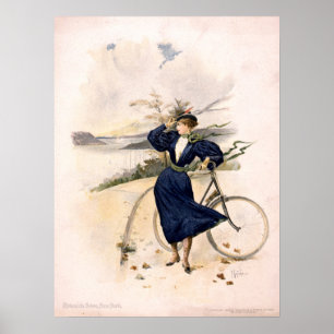 Poster Mulher com bicicleta em Riverside Drive, Nova York