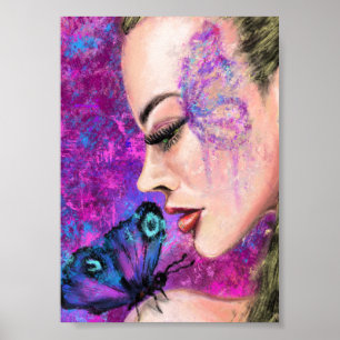 Poster Mulher com Borboleta - Pintura de Arte Original