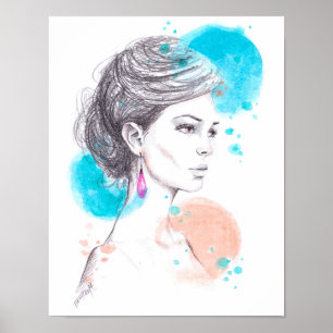 Poster Mulher com brinco Ilustração de moda Esboço