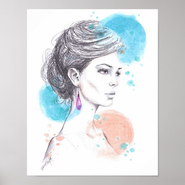 Poster Mulher com brinco Ilustração de moda Esboço (Frente)