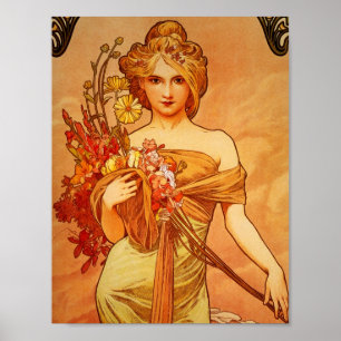 Poster Mulher com buquê alaranjado