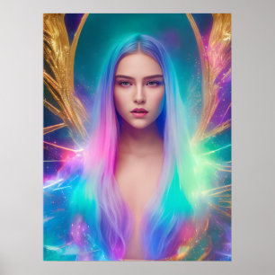 Poster Mulher Com Cabelo Azul e Roxo