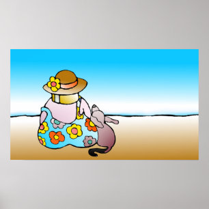 Poster Mulher com cão no mar - Frau mit Hund am Meer