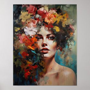 Poster Mulher Com Cartaz de Arte de Cabeça de Flor