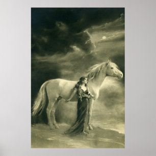 Poster Mulher com cavalo branco
