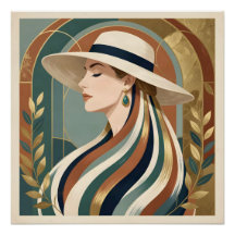 Mulher com chapéu de sol art déco
