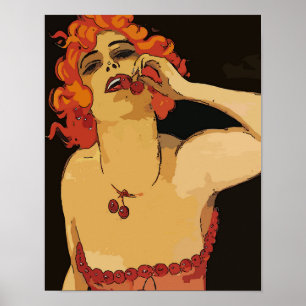 Poster Mulher com Cherries, Vintage