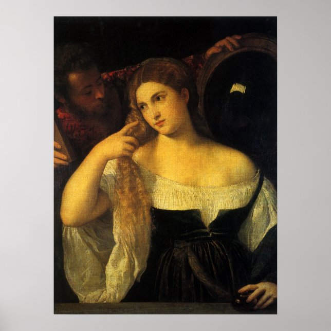 Póster Mulher com Espelho de Titian, Renascença Vintage (Frente)