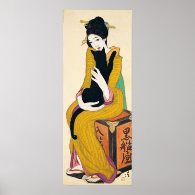 Póster Mulher com gato negro, Yumeji Takehisa (Frente)