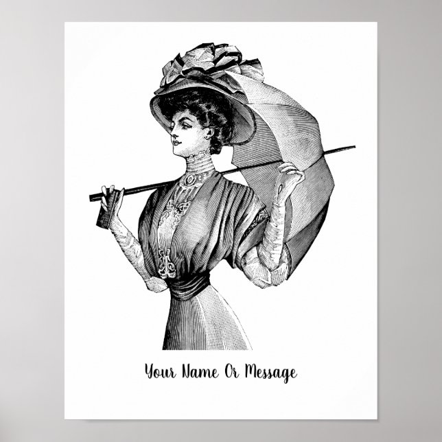 Poster Mulher com Guarda-Chuva Arte B/W Século XIX (Frente)