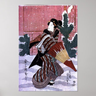 Poster Mulher com guarda-chuva na neve