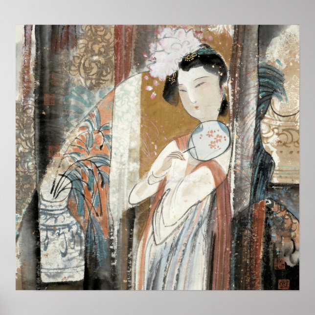 Póster Mulher com Hairpin Floral (Frente)