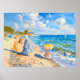 Poster Mulher com Parasol no Impressionismo de Praia