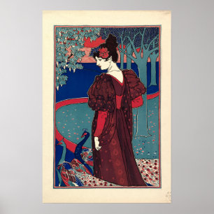 Poster Mulher com pavões 1897 por Louis Rhead