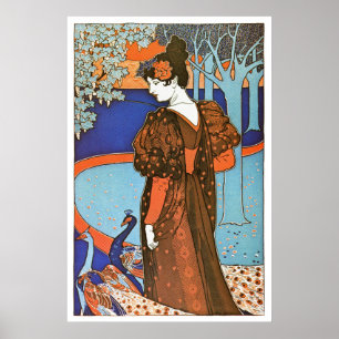 Póster Mulher com pavões - Louis Rhead
