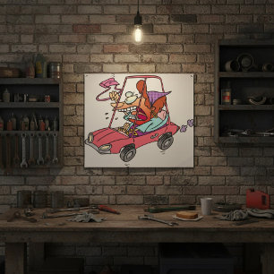 Poster Mulher com Raiva no Trânsito Dirigindo Carro Coméd