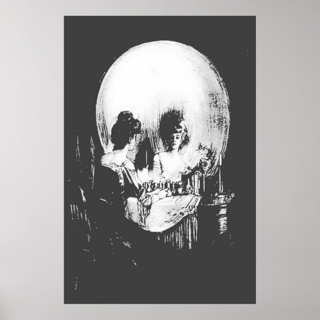 Poster Mulher com Reflexão do Crânio Halloween Espelhada (Frente)