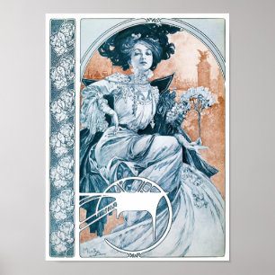 Poster Mulher com Rosa, Mucha