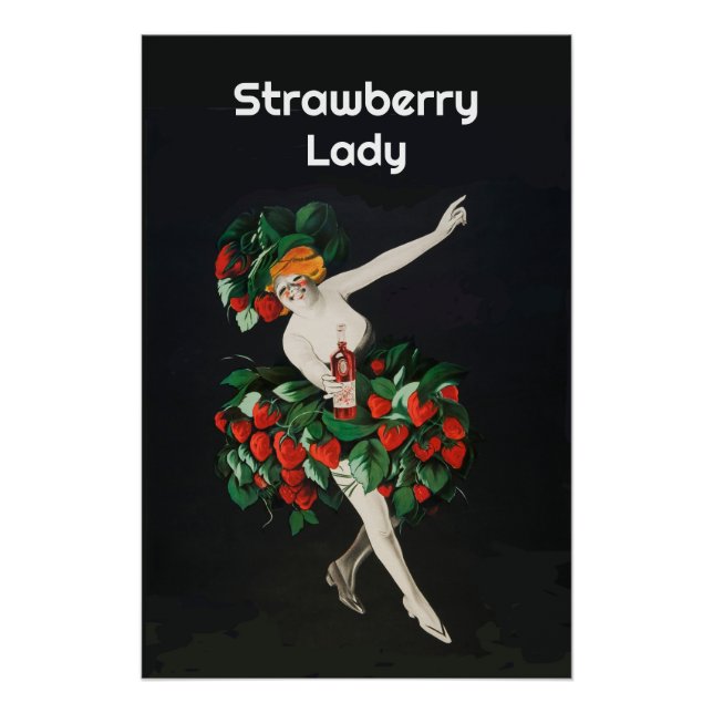 Póster MULHER COM STRAWBERRIES Art Nouveau (Frente)