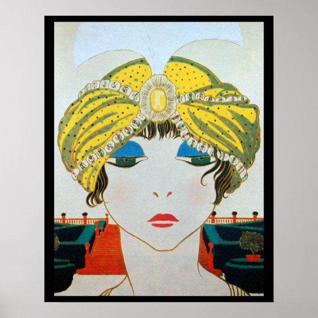 Poster MULHER COM TURBAN AMARELO ORIENTAL / Moda de Belez (Frente)