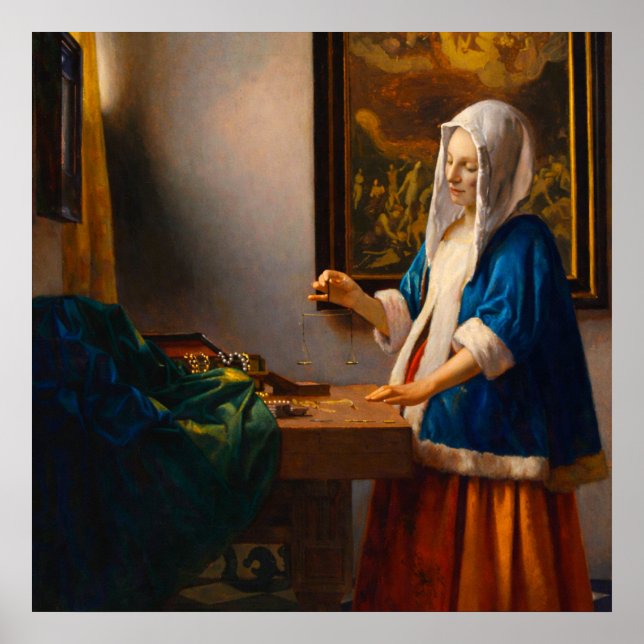 Poster Mulher com uma Balança de Johannes Vermeer (Frente)
