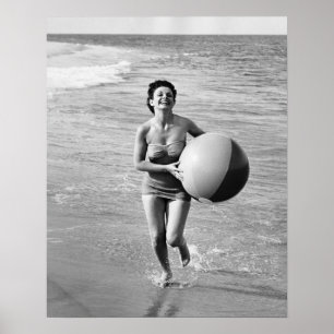 Póster Mulher com uma bola de praia