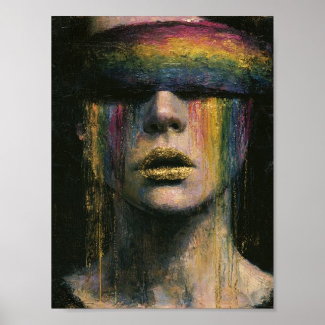 Poster Mulher com Venda de Chuva de Cores (Frente)