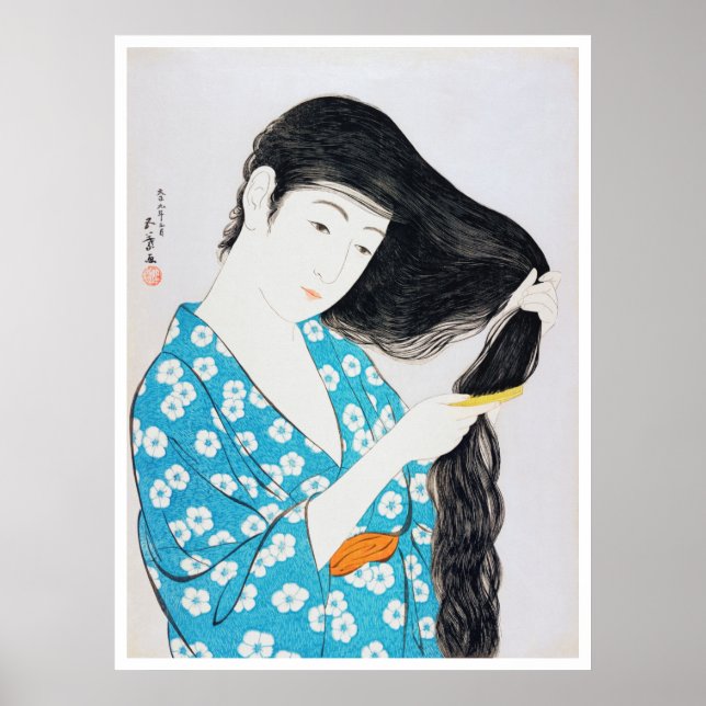 Poster Mulher Comendo Seu Cabelo, Goyō Hashiguchi (Frente)