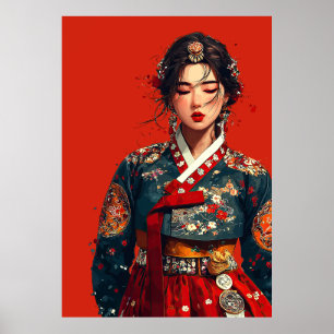 Poster Mulher Coreana Moderna em Retrato de Hanbok