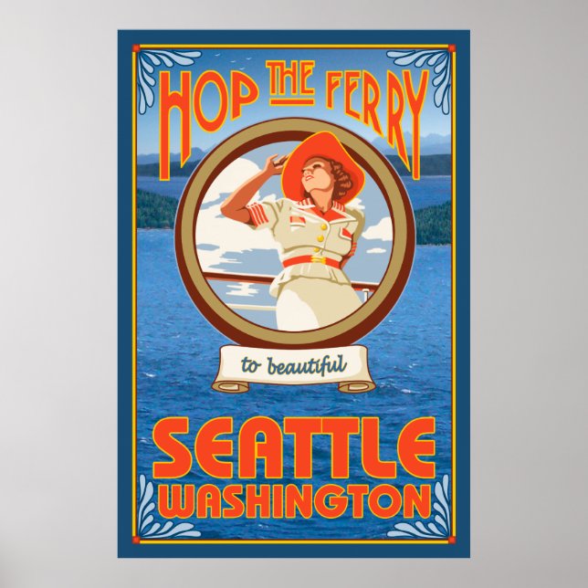 Poster Mulher Correndo Ferry - Seattle, Washington (Frente)