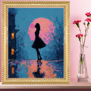 Póster Mulher da Lua Rosa Impressionista Borrão de Chicle