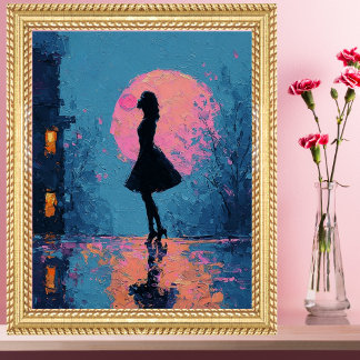 Póster Mulher da Lua Rosa Impressionista Borrão de Chicle