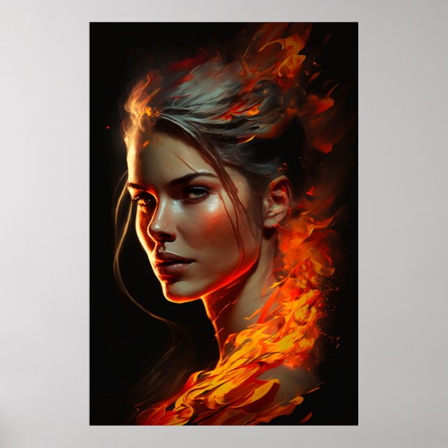 Poster Mulher da Pintura a Óleo de Fogo (Frente)