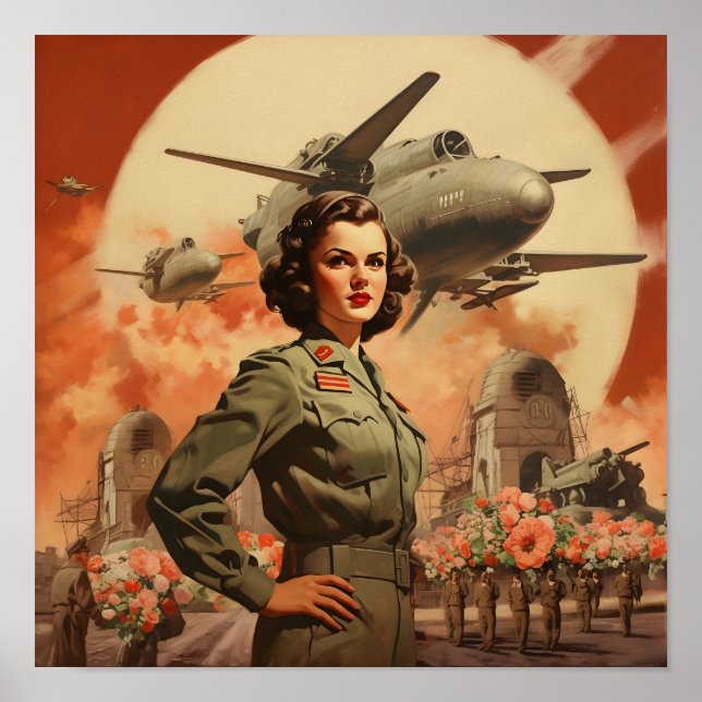 Poster Mulher da Segunda Guerra Mundial em Fato de Voo (Frente)
