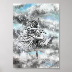 Poster Mulher Dançando nas Nuvens - Sentimento - Pintura