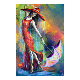 Póster Mulher dançante com Poster de guarda-chuva