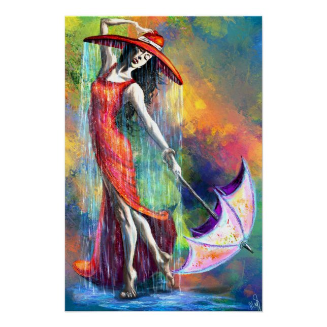 Póster Mulher dançante com Poster de guarda-chuva (Frente)