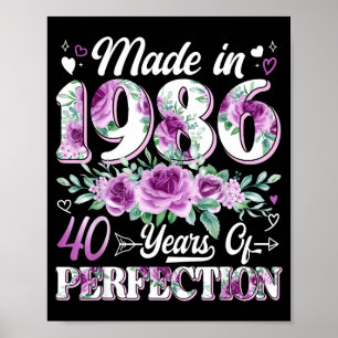Poster mulher de 40 anos feita em 1986 floral aniversário