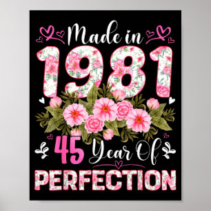 Poster Mulher de 45 Anos Feita Em 1981 Floral 45º Anivers