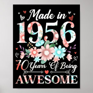 Poster mulher de 70 anos feita em 1956 floral aniversário
