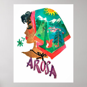 Poster Mulher de Arosa, Suiça, viagens vintage