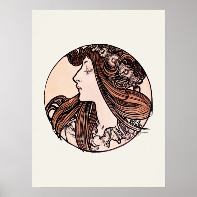 Poster Mulher de Arte Nouveau de Alphonse Mucha (Frente)