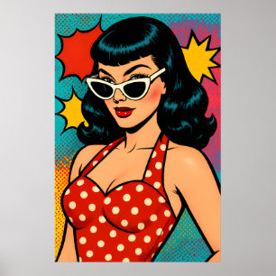 Poster Mulher de Arte Pop Glam Retro com Óculos de Sol Ca